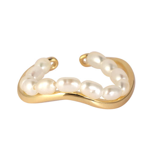 Oflye潮流饰品 双层珍珠链条戒指复古港式不规则叠戴食指戒小众饰品 商品图4