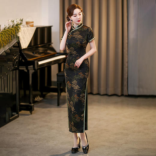 GSJ-3045新款春夏旗袍长款仿花萝日常走秀连衣裙复古民国轻熟风 商品图3