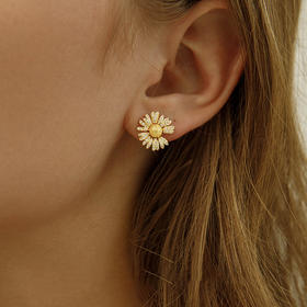 Oflye潮流饰品 向日葵耳环女锆石镶嵌花朵耳钉新款时尚甜美少女饰品