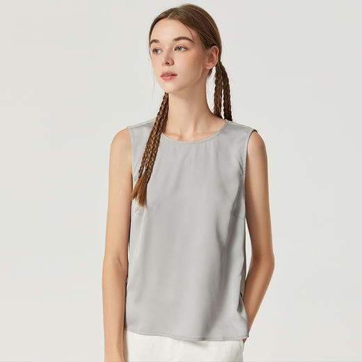 Famecoco范可儿丝光面料拼接背心女内搭秋季别致无袖上衣F225CB001 商品图0