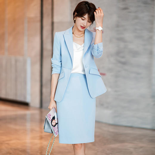 蓝色职业套装女正装气质女神范通勤商务西装套裙两件套早秋 商品图2