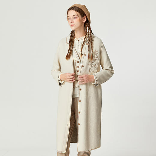 Famecoco范可儿精致提花女士风衣秋季休闲优雅高档长外套F225AT005 商品图0