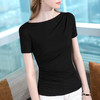 莫代尔气质一字肩纯色体恤褶皱收腰上衣SG-T2X2527 商品缩略图2