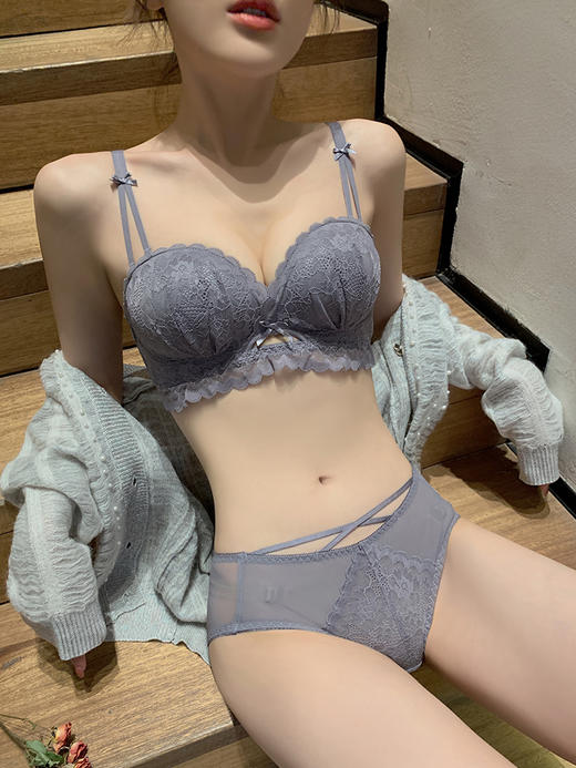黛唯梵聚拢内衣收副乳防下垂少女纯欲蕾丝胸罩性感无钢圈小胸文胸套装厚 商品图1
