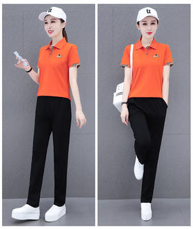 时尚撞色翻领运动套装，夏季洋气减龄中年妈妈短袖Polo衫休闲两件套TR- JB608
