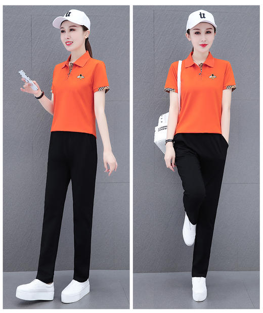 时尚撞色翻领运动套装，夏季洋气减龄中年妈妈短袖Polo衫休闲两件套TR- JB608 商品图0