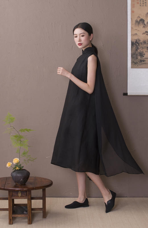 漫物记提花黑胶纱立领飘纱背心裙XYS-011 商品图0