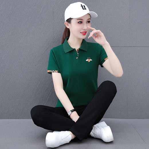 时尚撞色翻领运动套装，夏季洋气减龄中年妈妈短袖Polo衫休闲两件套TR- JB608 商品图9
