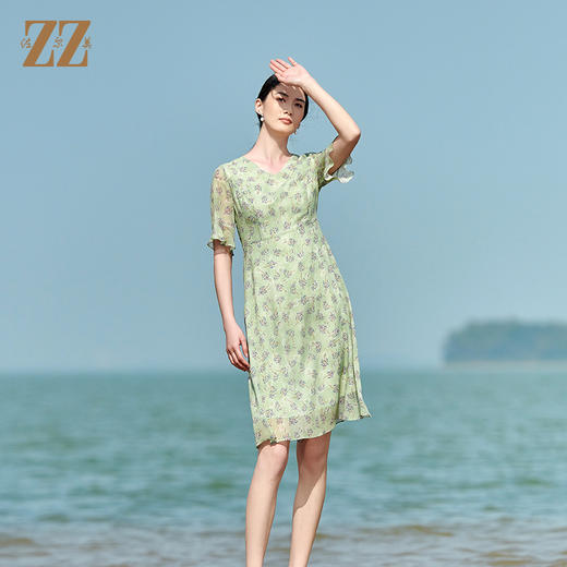 佐尔美夏季新款 桑蚕丝真丝乔其连衣裙女E22LS51 商品图1