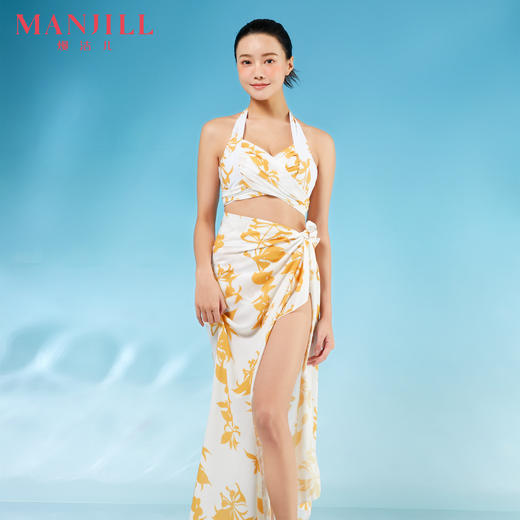 熳洁儿 ins风性感秋叶黄比基尼三件套性感美背设计三角包臀时尚保守显瘦分体式泳装22206112 商品图0