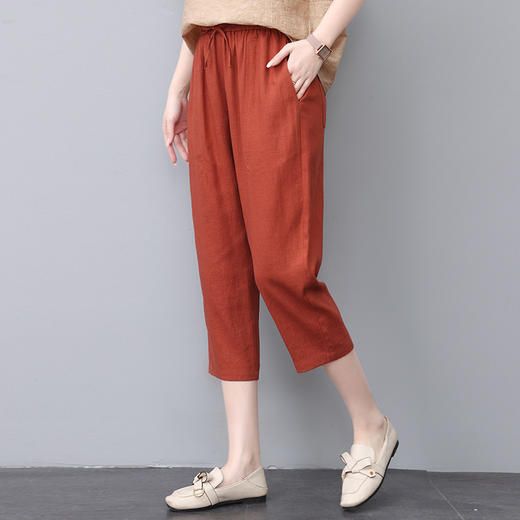 HR  WH22199棉麻休闲裤九分裤宽松显瘦松紧腰裤 商品图3