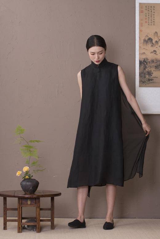 漫物记提花黑胶纱立领飘纱背心裙XYS-011 商品图4