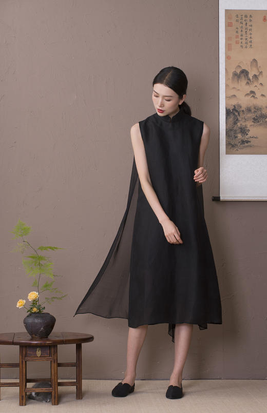 漫物记提花黑胶纱立领飘纱背心裙XYS-011 商品图3