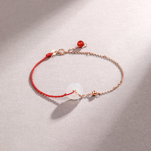 周六福18K金和田玉手链女岁岁平安扣金镶玉玛瑙本命年红绳正品 商品图2