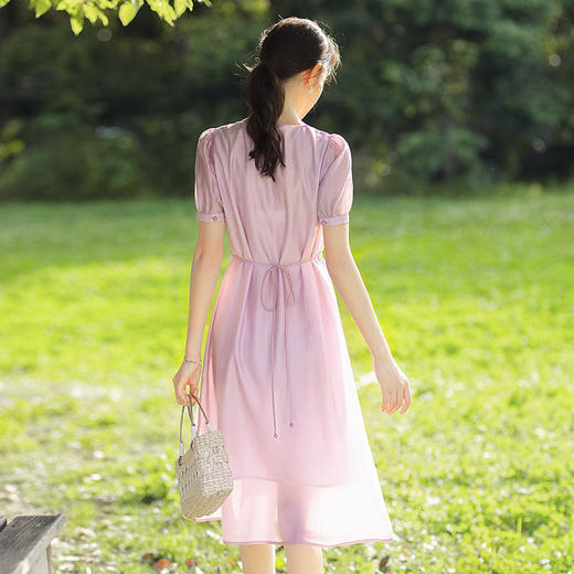 紫色方领女连衣裙女夏季显瘦高级感2022年新款气质裙子 FGYC1828 商品图4