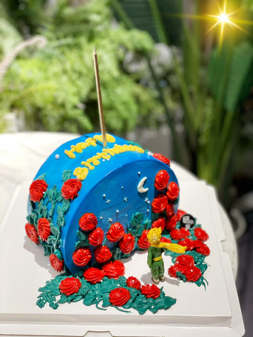 愿你历尽山河，仍然觉得人间值得，小王子玫瑰落日蛋糕，温馨提示：彩色奶油虽为植物色素安心食用，但存在染色可能，请大家不要随意涂抹。蛋糕内部有竹签固定，请不要使用蛋糕嬉戏打闹 商品图5