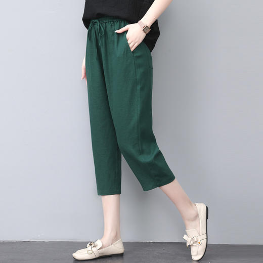 HR  WH22199棉麻休闲裤九分裤宽松显瘦松紧腰裤 商品图2