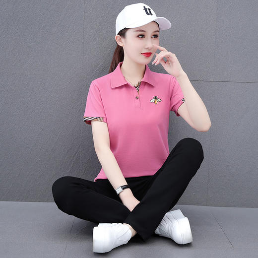 时尚撞色翻领运动套装，夏季洋气减龄中年妈妈短袖Polo衫休闲两件套TR- JB608 商品图5