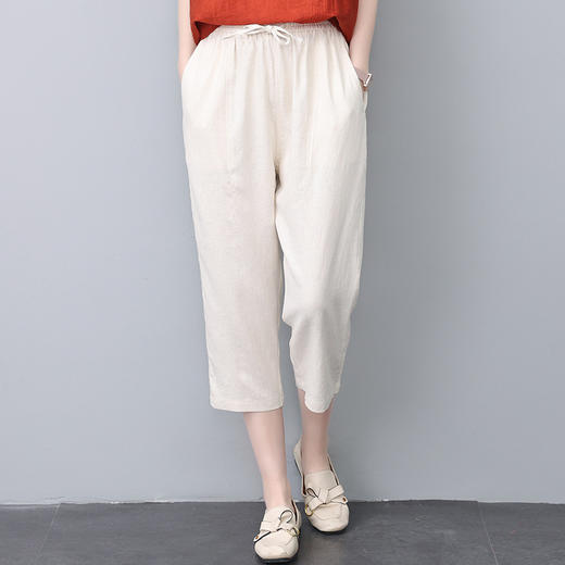 HR  WH22199棉麻休闲裤九分裤宽松显瘦松紧腰裤 商品图1