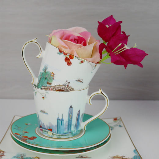 深圳手信 余年窑深圳印象鹏城礼系列6头骨瓷中式茶具 商品图2