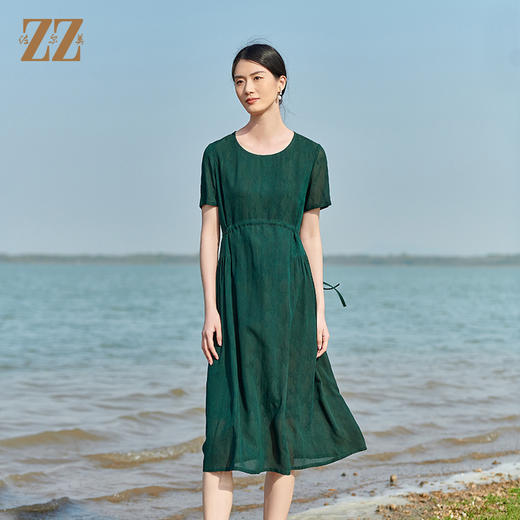 佐尔美2022夏季新款 红云纱香云纱桑蚕丝提花双乔连衣裙女E22LS45 商品图0