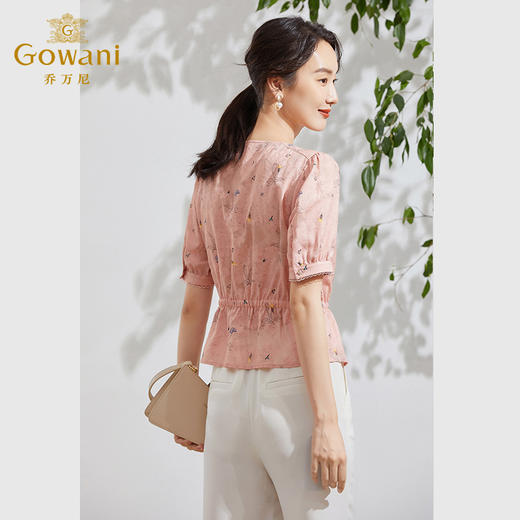 乔万尼真丝衬衫女新款夏季桑蚕丝短袖上衣收腰减龄EF2C411 商品图4