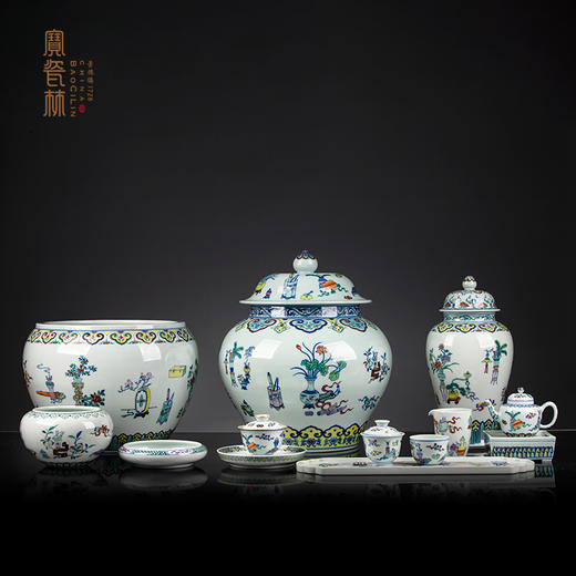 青花斗彩博古纹套组 商品图0