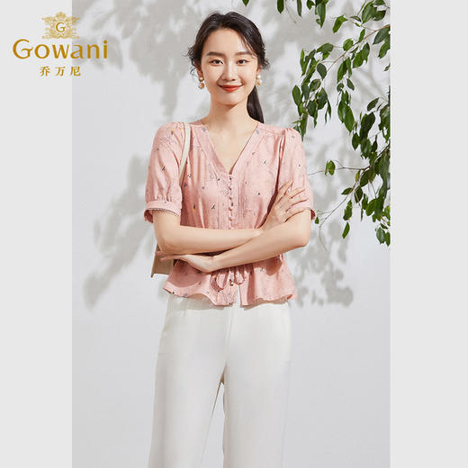 乔万尼真丝衬衫女新款夏季桑蚕丝短袖上衣收腰减龄EF2C411 商品图2