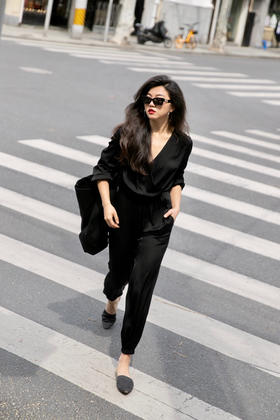 CG｜Tina silk Jumpsuit  [深V真丝长袖连体裤]