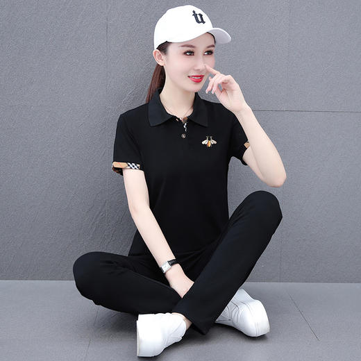 时尚撞色翻领运动套装，夏季洋气减龄中年妈妈短袖Polo衫休闲两件套TR- JB608 商品图7