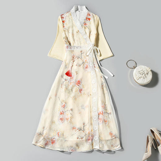 2022新款夏装改良汉服优雅交领蕾丝边连衣裙雪纺复古印花刺绣襦裙 ZSM210623 商品图4