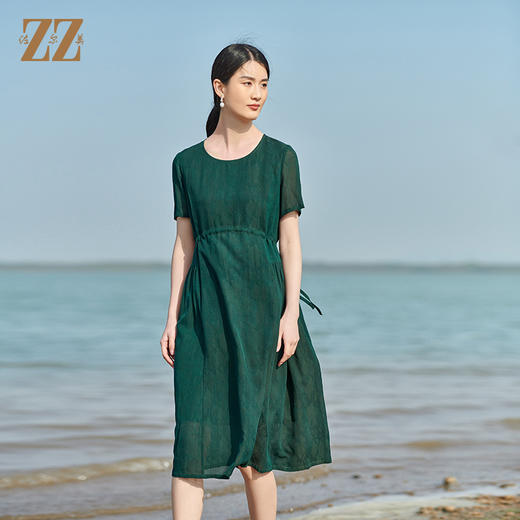 佐尔美2022夏季新款 红云纱香云纱桑蚕丝提花双乔连衣裙女E22LS45 商品图2