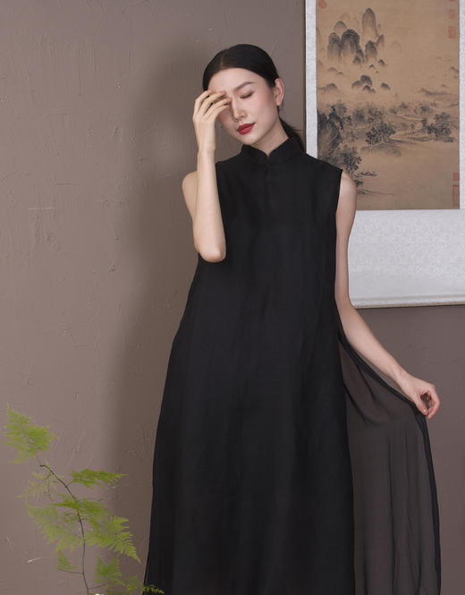 漫物记提花黑胶纱立领飘纱背心裙XYS-011 商品图5