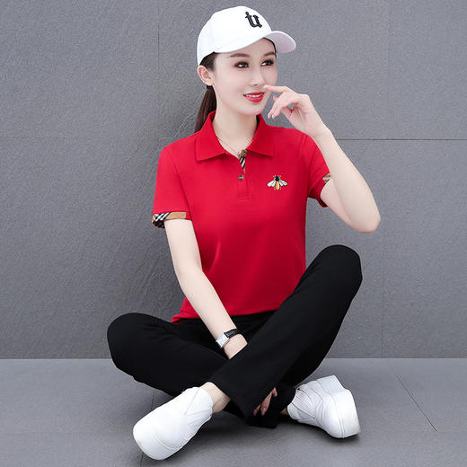 时尚撞色翻领运动套装，夏季洋气减龄中年妈妈短袖Polo衫休闲两件套TR- JB608 商品图8