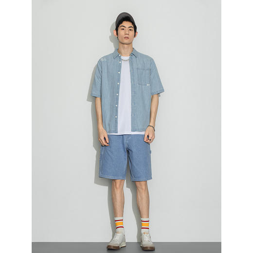Lee商场同款22春夏新品舒适浅蓝男短袖牛仔衬衫LMT001609100-490 商品图2