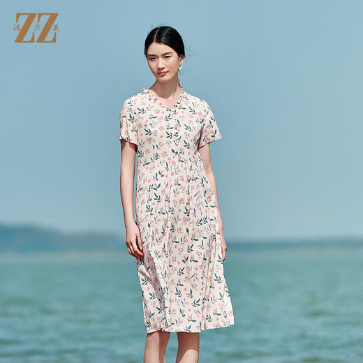 佐尔美夏季新款 桑蚕丝真丝弹力双绉连衣裙女E22LS89 商品图0