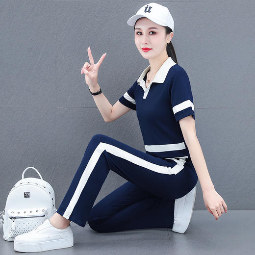 短袖休闲，运动服套装宽松显瘦时尚漂亮翻领两件套TR-2015 商品图3