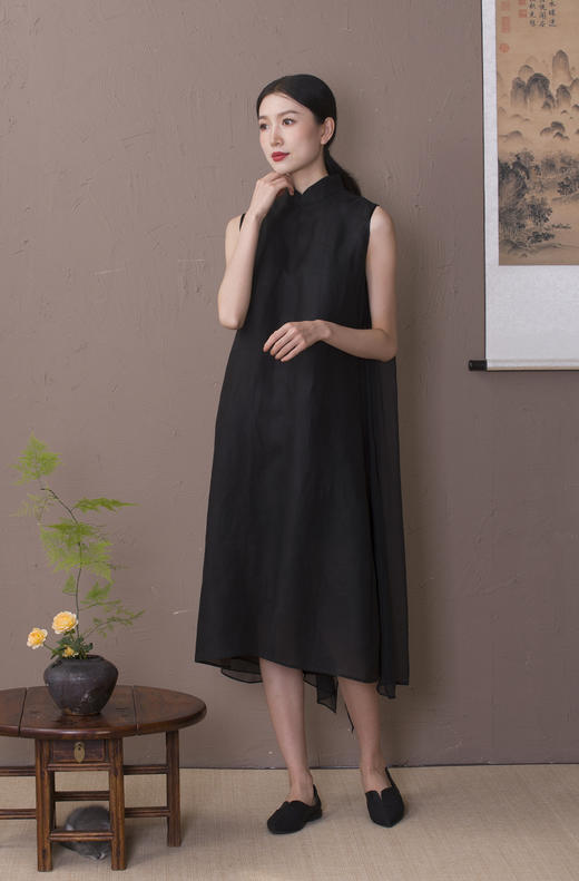 漫物记提花黑胶纱立领飘纱背心裙XYS-011 商品图1