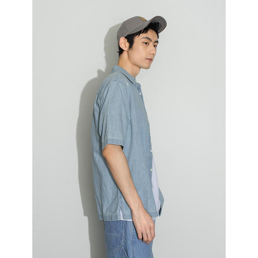 Lee商场同款22春夏新品舒适浅蓝男短袖牛仔衬衫LMT001609100-490 商品图3