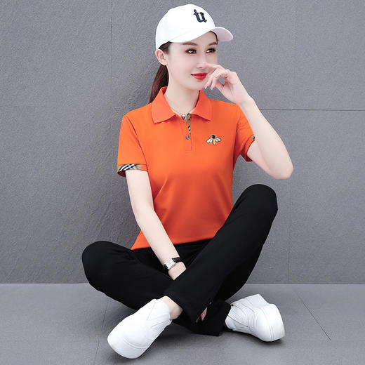 时尚撞色翻领运动套装，夏季洋气减龄中年妈妈短袖Polo衫休闲两件套TR- JB608 商品图6