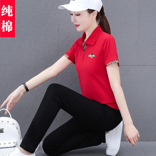 时尚撞色翻领运动套装，夏季洋气减龄中年妈妈短袖Polo衫休闲两件套TR- JB608 商品图4