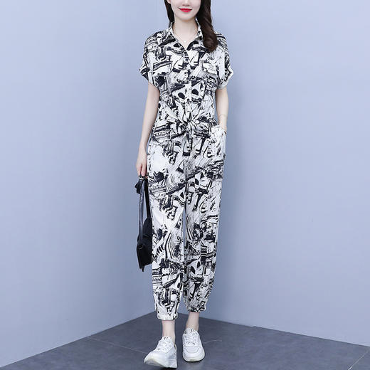 FEY- 3871洋气大码女装套装胖MM水墨画时尚宽松显瘦哈伦裤两件套 商品图3