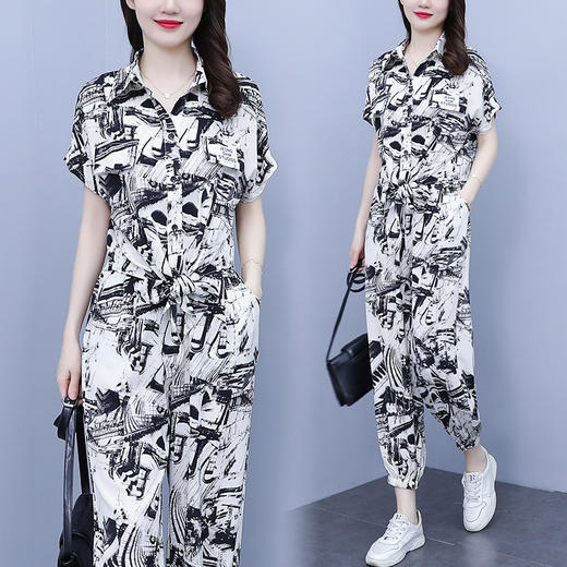 FEY- 3871洋气大码女装套装胖MM水墨画时尚宽松显瘦哈伦裤两件套 商品图2