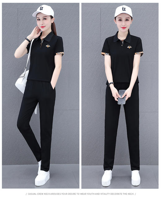 时尚撞色翻领运动套装，夏季洋气减龄中年妈妈短袖Polo衫休闲两件套TR- JB608 商品图10