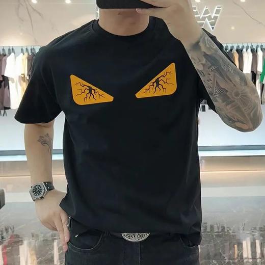 F1NDI 22夏季裂纹小怪兽恶魔眼胶印纯色T恤衫男宽松短袖 商品图0