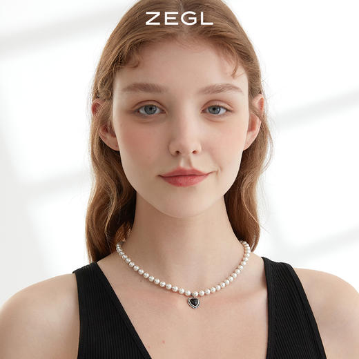 ZEGL爱心人造珍珠项链女高级设计感小众黑玛瑙锁骨链法式复古配饰 商品图4
