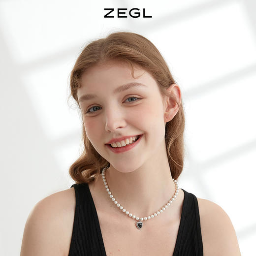 ZEGL爱心人造珍珠项链女高级设计感小众黑玛瑙锁骨链法式复古配饰 商品图2