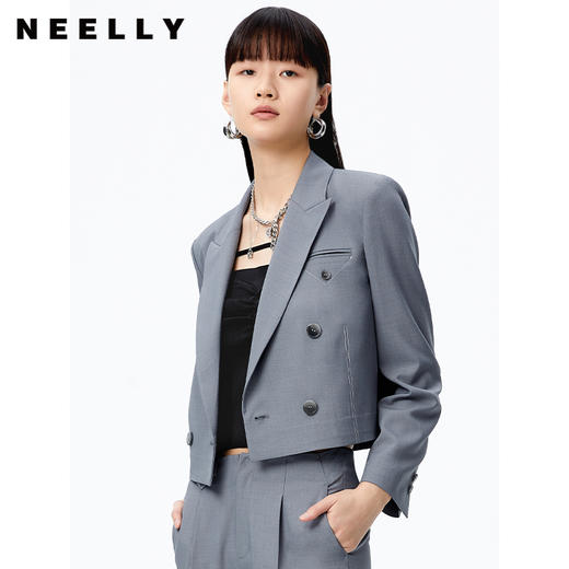 NEELLY纳俪商场同款短款西装外套女双排扣气质上衣正肩修身秋季N22072C01027 商品图1