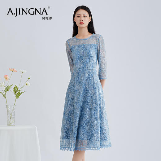 【特价款不退不换】阿菁娜春夏新品优雅宴会圆领连衣裙浮雕感定制蕾丝抹胸内里连衣裙A27X112139 商品图1