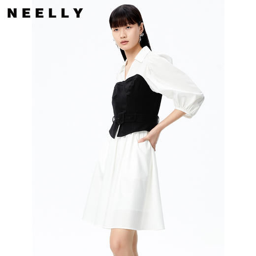 NEELLY纳俪商场同款假两件连衣裙女简约通勤A字裙2022秋季新款N22072Y01041 商品图1